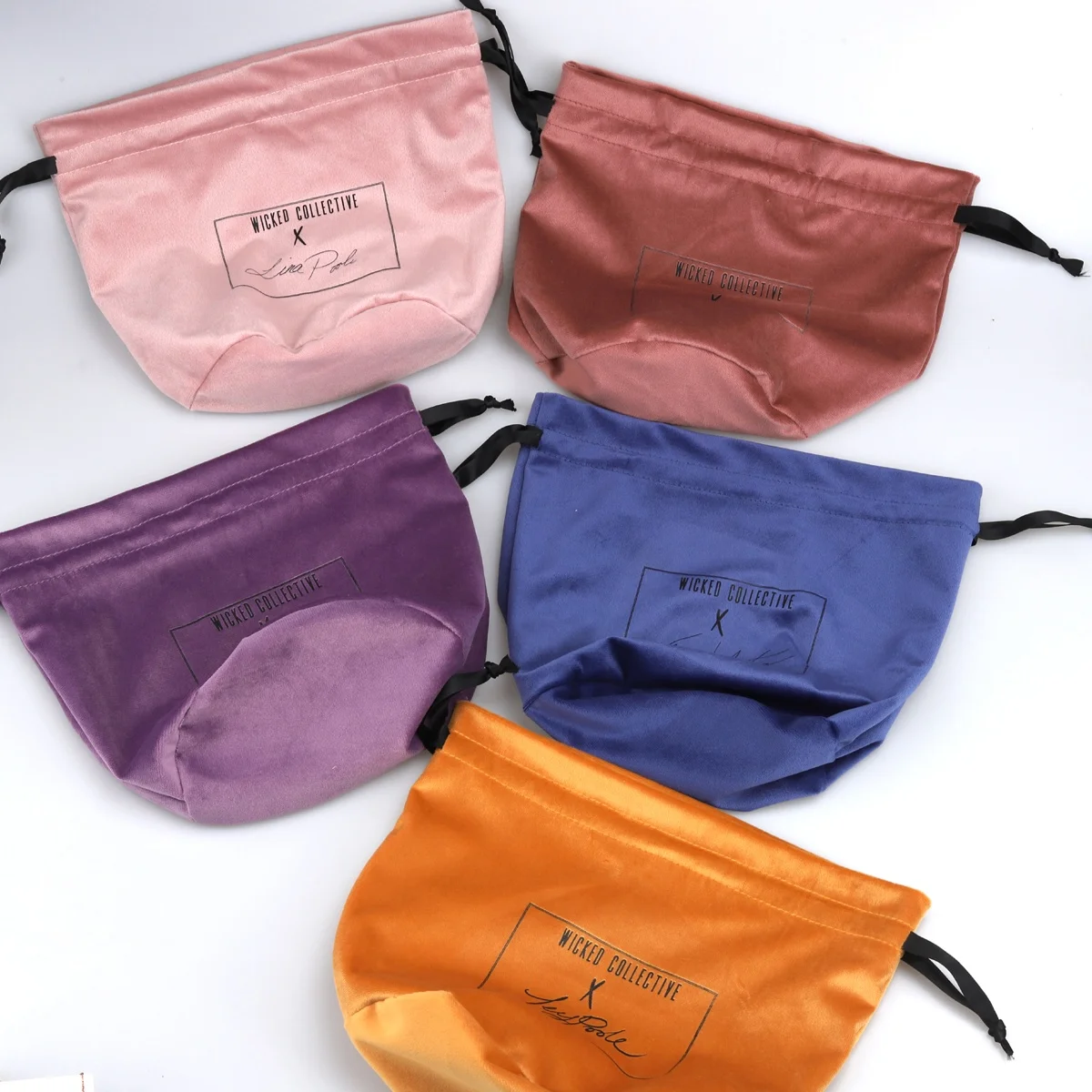 Custom Logo Printing Round Bottom Velvet Drawstring Bag Gift Cup Cosmetic Pouch Dust Luxury Velvet Candle Bag