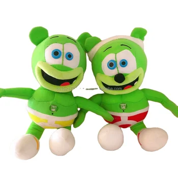 green Christmas hat Gummy bear plush toy with big mouth with Musical Instruments