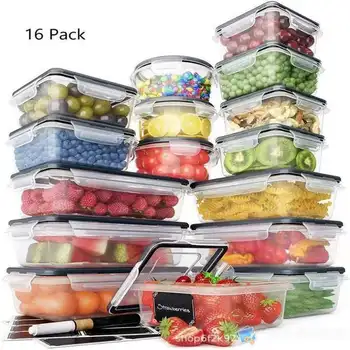 16 Pack set kitchen Microwave  Refrigerator Plastic  with Easy Snap Lids Food Storage Container