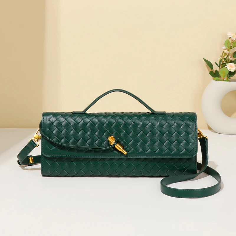 Spring and summer new women's handmade woven soft leather dinner bag in ancient organ bag horizontal handbag crossbody bag