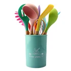 Kitchen Amazon Colorful Food-grade Utensilios De Cocina 12 Piece Wooden Handle Silicone Kitchen Utensils Set With Holder