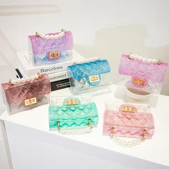 2022 Spring Summer Beach Luxury Colorful Small Girls Sling Chain Hand Bags Multicolor Clear Pvc Kid Jelly Bag Purses