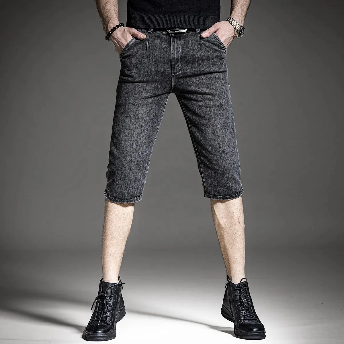 Summer New Men Fashion Stretch causal Short Jeans Denim Shorts Blue Black Denim Swear mens shorts