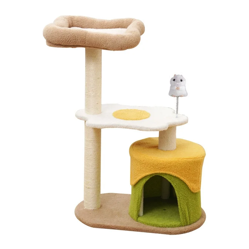 Hot Selling Fried Egg Toast Shape 2-in-1 Cat Climbing Frame Cat Bed Sisal Material Does Not Drop Crumbs Cat Toys Pet Supplies details