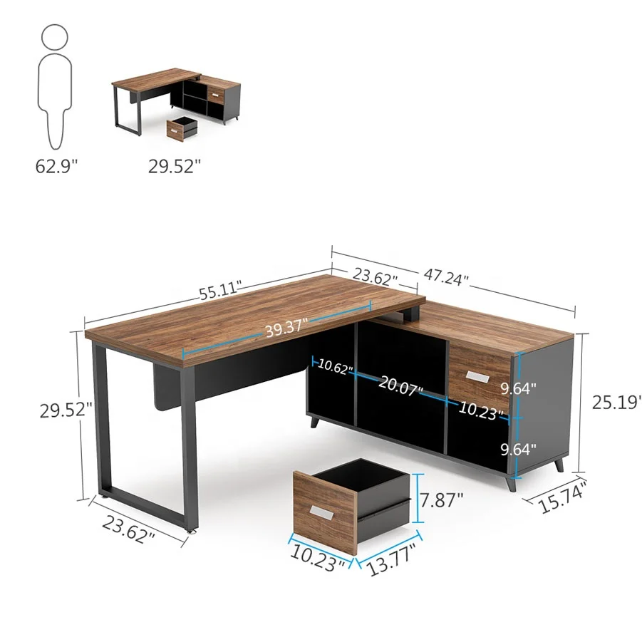 Tribesigns New Design 55 inch Luxury L-Shaped Computer Desk Enterprise Executive CEO Manager Office Table for Office Furniture