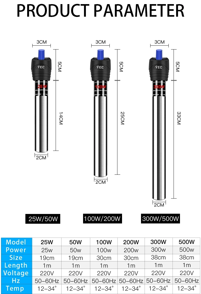 Yee Preset Glass Aquarium Heater 25w 50w 100w 200w 300w Submersible