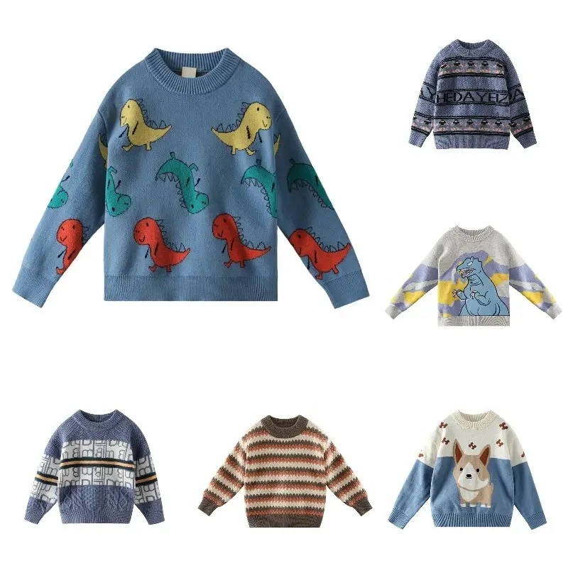 Boy's sweater children's sweater college style solid color thick needle retro children's kids knit sweater