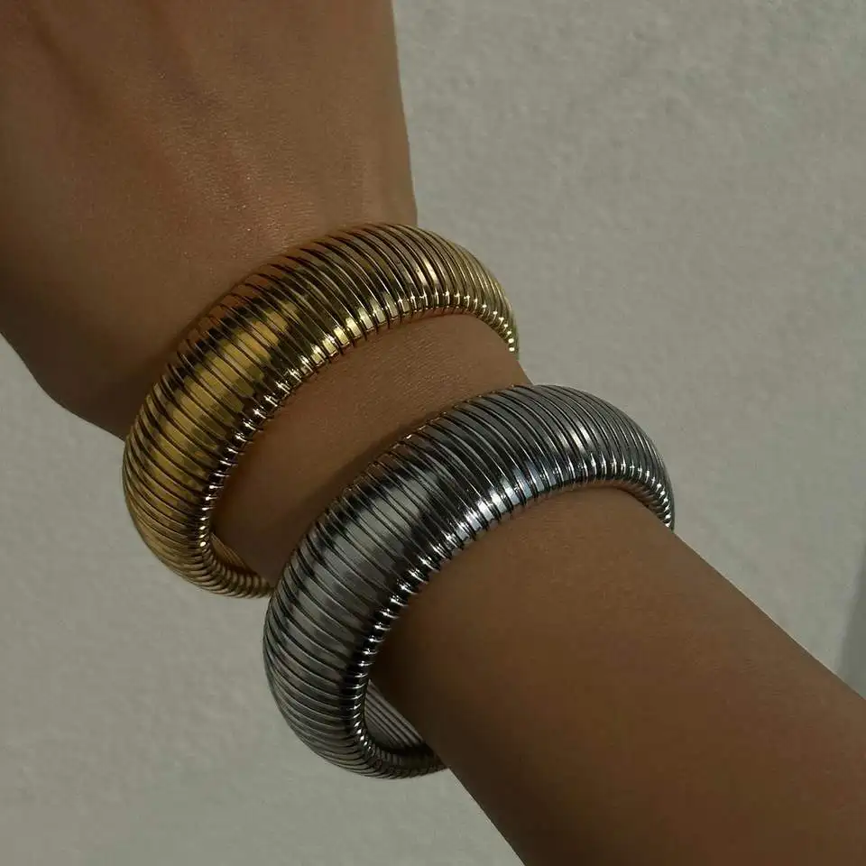 Tarnish free stainless steel 18k gold plated elastic polish Trio Flexible Bracelet bangle for women