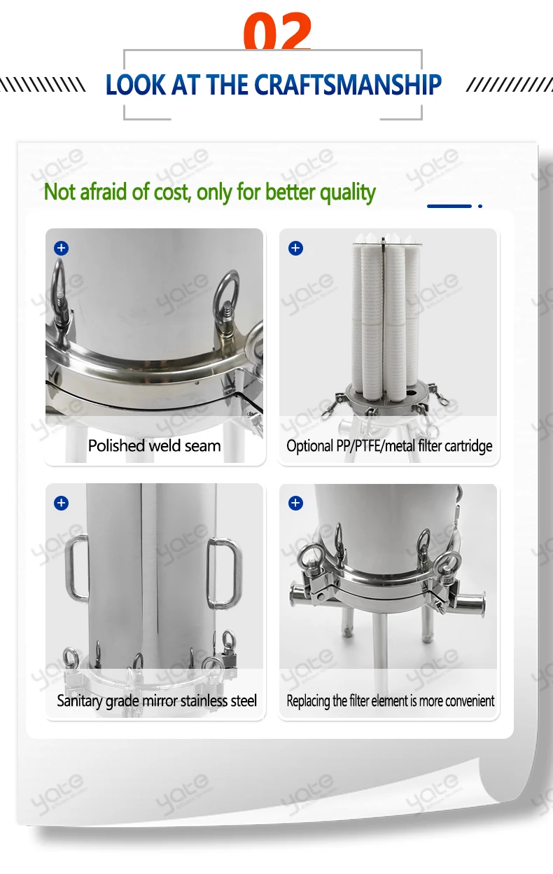 Stainless Steel 304/316L Cartridge Filter Housing with 0.2 μm Filtration Precision Vertical Design and Customized Size
