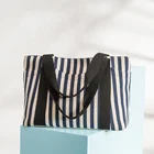 Canvas Shoulder Zipper Handbag Wholesale Fasion Monogrammed Women Stripe Canvas Tote Bag
