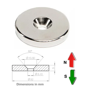 Permanent  Magnetic Block Ring Round Disc NdFeB Magnets Rare Earth materials N52 Neodymium countersunk hole magnet