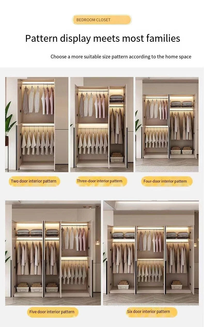 Bed Room Furniture Unique Modern Design Wood Wardrobe Cabinet Clothes Storage Organizer