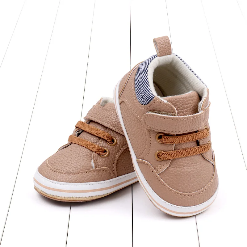 Striped Leather Lettering Design Non-slip Baby Toddler Shoes for Boys and Girls supplier