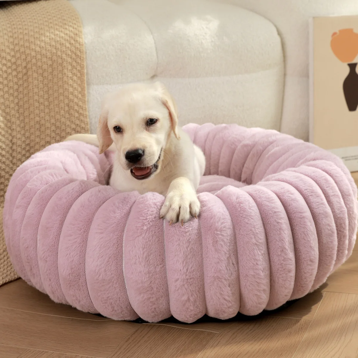 New Vertical Rabbit Plush Round Pet Bed Comfortable Donut Dog Bed Soft Washable Cat Mat Pet Cushion Pet Supplies manufacture