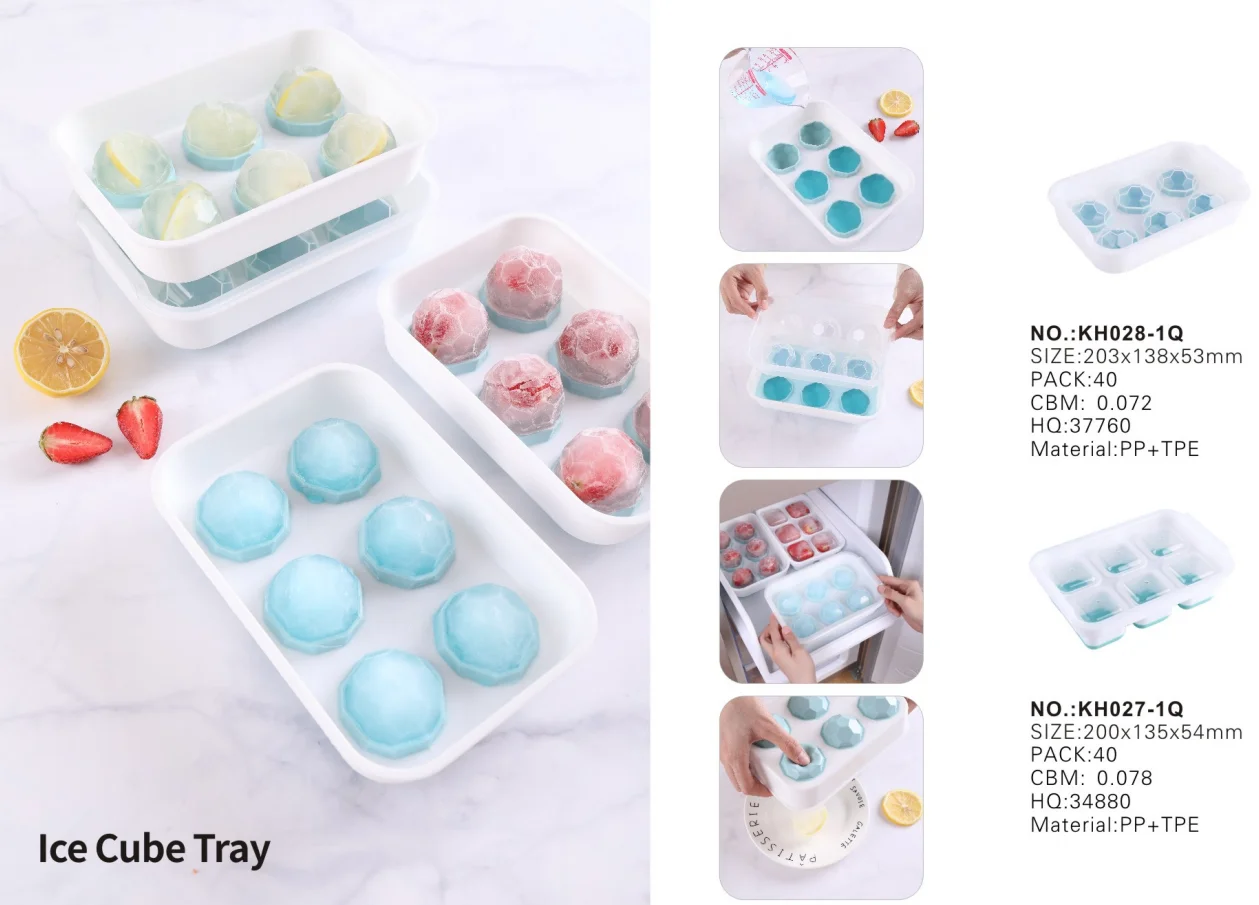 BPA Free Square Cavity Eco-Friendly Ice Cube Mold Freezer Custom Easy-Release 6 Holes Silicone Ice Cube Tray With Lid