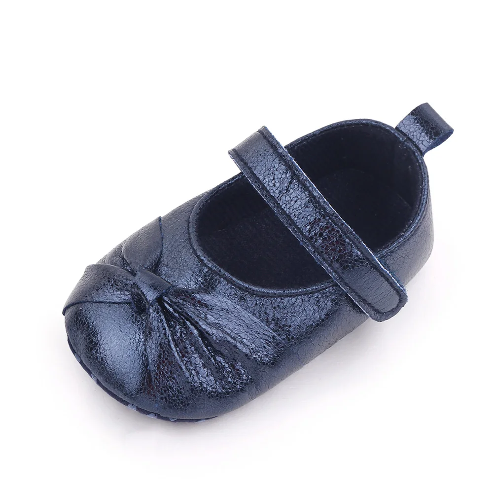 Spring and Autumn New Baby Girls Shiny Solid Color Bow Soft Soled Princess Walking Shoes factory