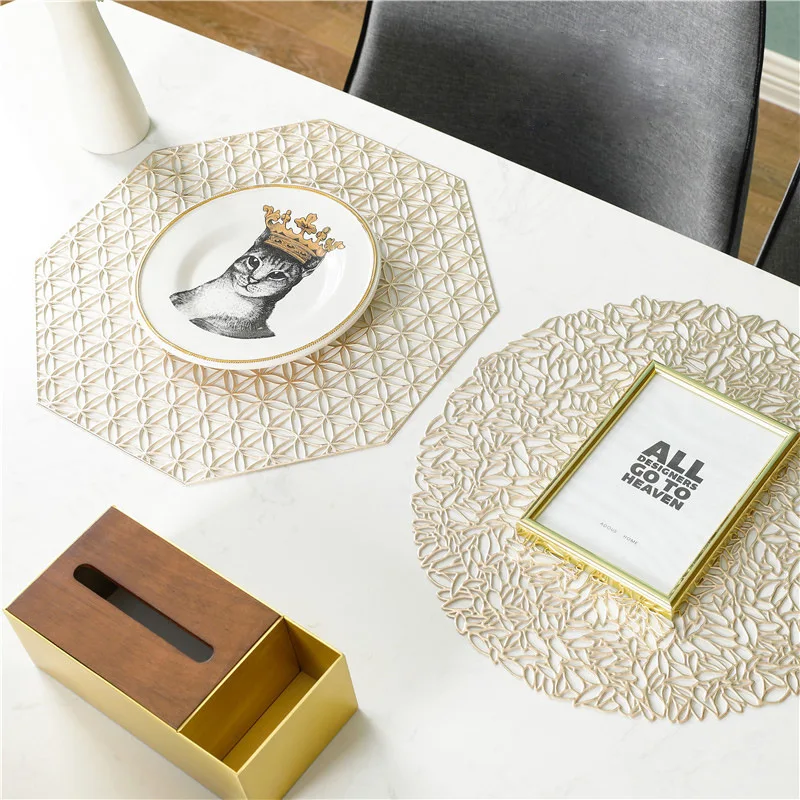 Nordic Gold Round PVC Placemat for Restaurant Hotel Dining Table Insulation Mat Decorative Braided Table Pads