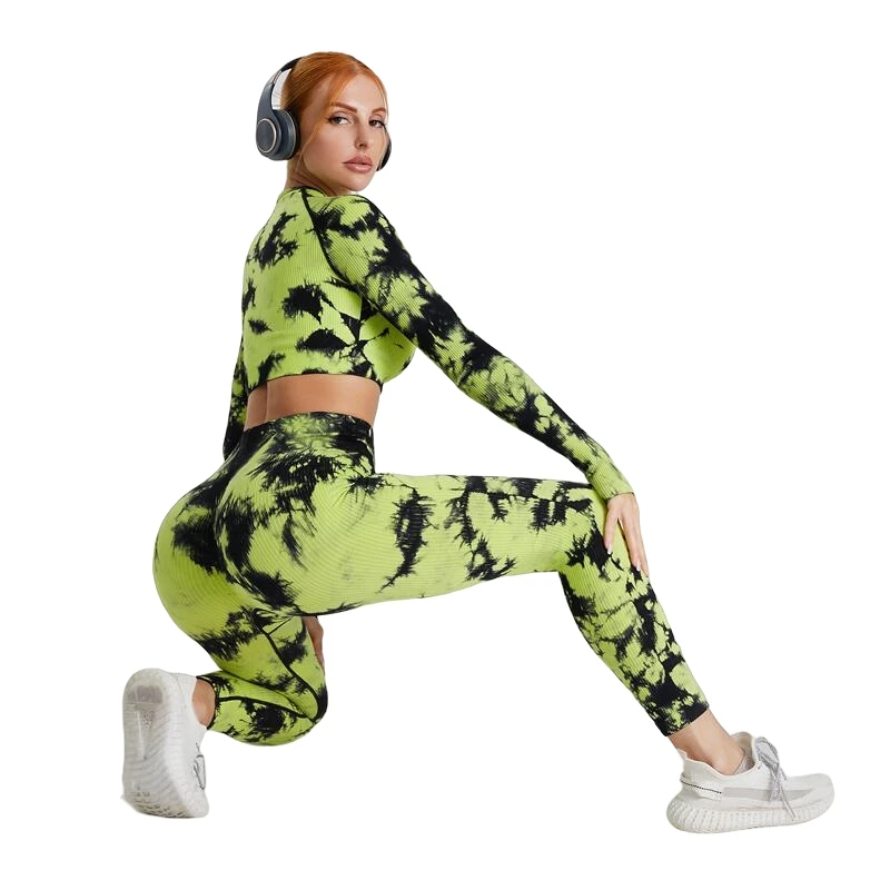lulu Tie dye yoga long sleeve set high waist and hip lift tie dye yoga pants women's sportswear Running fitness wear Yoga wear