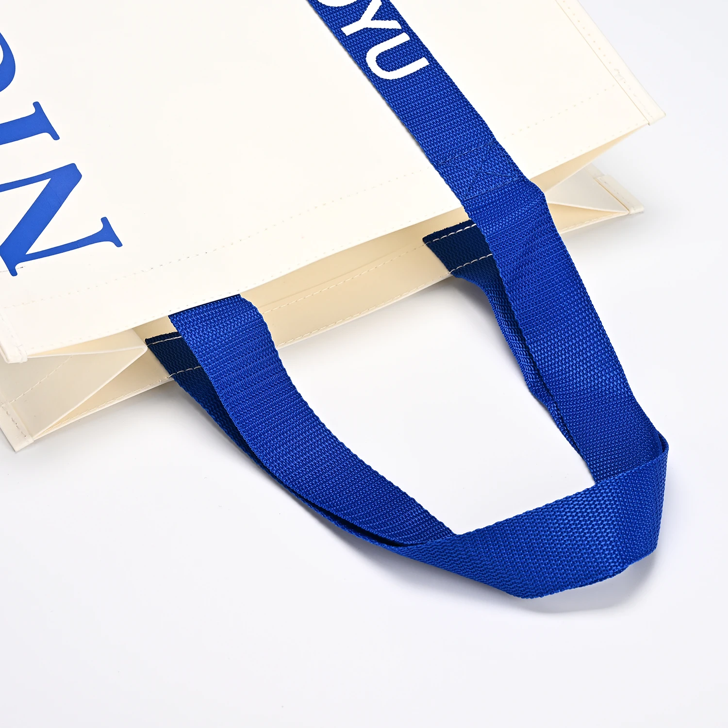 Custom logo Large Big Thick Reinforced Strong Handle Blue Washable Kraft Paper Bags Canvas Gift Tote Shopping Bag supplier