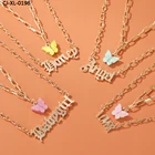 Fashion Double Layer Acrylic Babygirl Angel English Letter Butterfly Pendant Necklace