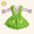 Fall Hot Sale Faux Fur Fabrics Halloween Outfits Kids Fall Clothes 2 Pieces Girls' Clothing Sets Girls' Dresses