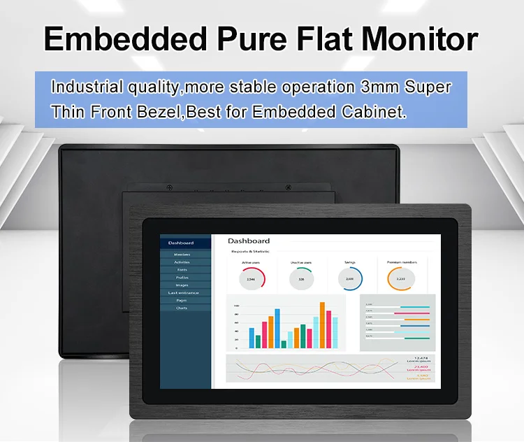 13.3 Inch HD Capacitive Touch Industrial Monitor IPS 1600*900/1920*1080 Multi Touch DVI TFT Embedded Pure Flat Monitor