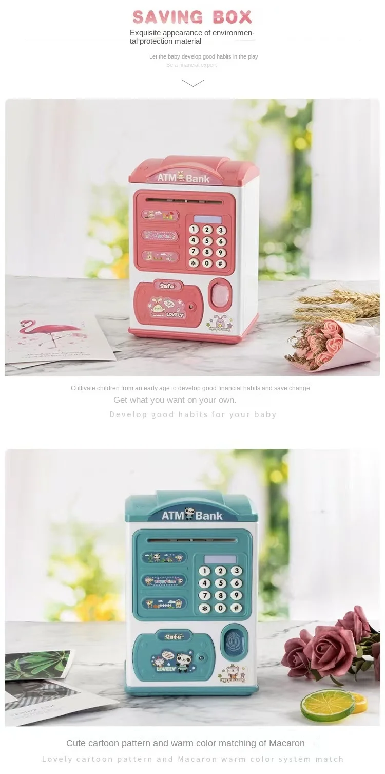 Automatic Induction Roll Money ATM Large Capacity Simulation Intelligent Electronic Fingerprint Password Suitcase Coin Bank