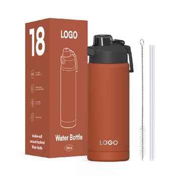 18oz Insulated Water Bottle With Sport lid Stainless Steel Sports Water Flask Wide Mouth Travel Thermal Mug in Wine Red