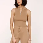 Women Vest Women Clothing Sweater Custom Knit Vest Mock Neck Ribbed Zipper Sweater Top