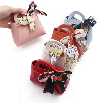 Pu Leather Candy Box Birthday Festival Gift Wedding Party Candy Holder Pouch Bag Packaging Candy Bags With SCarf Ribbon