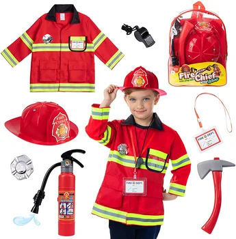 8 PC Premium Washable Fireman Costume and Firefighter Accessories with