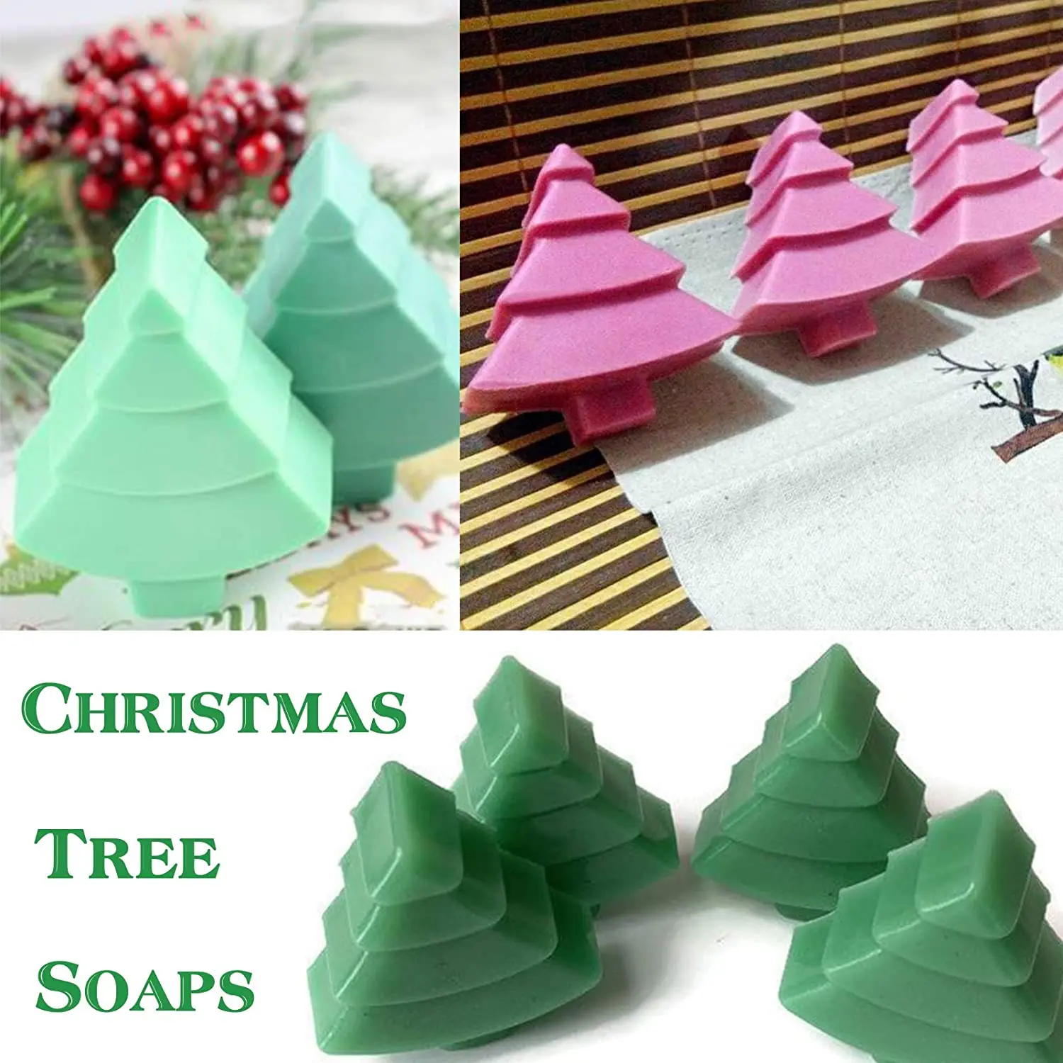 6 cavities Christmas Tree Silicone Cake Baking Mold Cake Pan Handmade Soap Moulds Biscuit Chocolate Ice Cube Tray