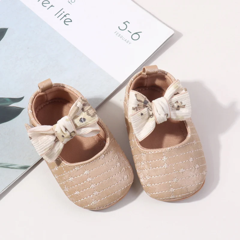 Wholesale Fashion Spring&Autumn Bowknot Design Baby Girl Princess Shoes With TPR Soled Baby Shoes factory