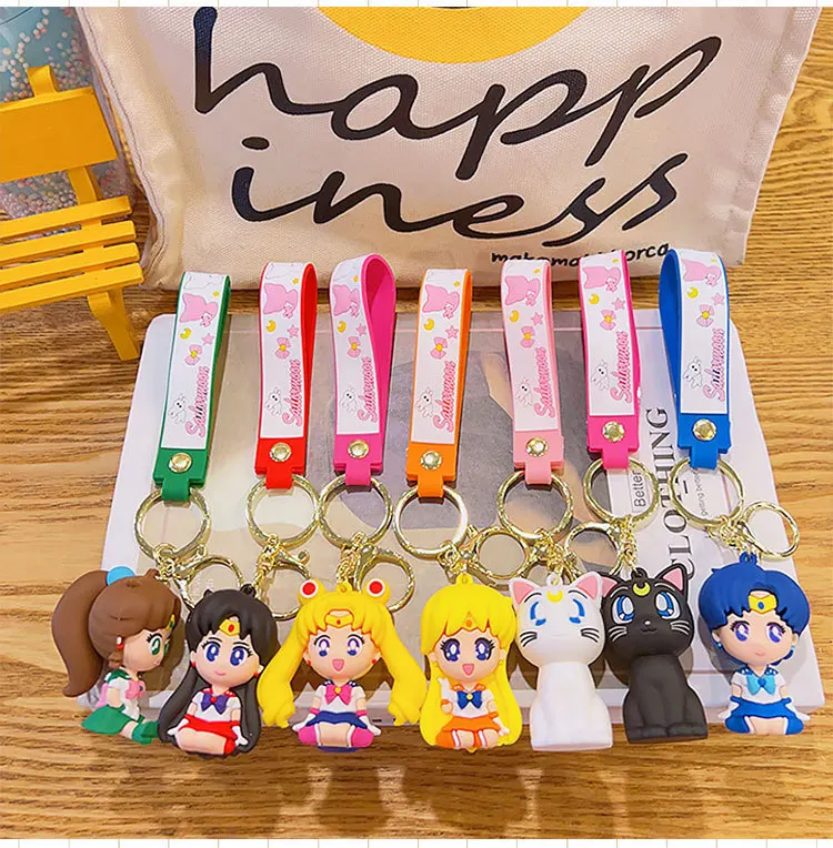 Wholesale 7 Designs Girls Bunny Keychain Fashion Luna Cute Sailor Moon Key Chain Personalized Soft PVC Rubber keyring