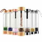 Gem Water Bottle Glass Low MOQ Energy Gem Crystal Stone Glass Drinking Bottle Water 500ml Food Grade