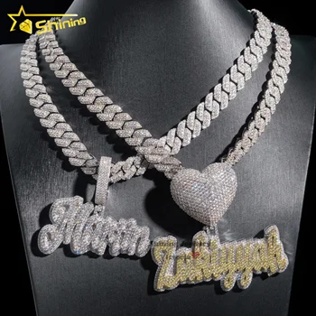 Custom 2.5" 3" width name pendant pass diamond tester iced out hip hop jewelry heart bail moissanite diamond pendant