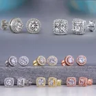 Stud Earrings Cz Earring Iced Out Women Jewelry Baguette Pink Zirconia Stud Earrings CZ Square Stud Earring