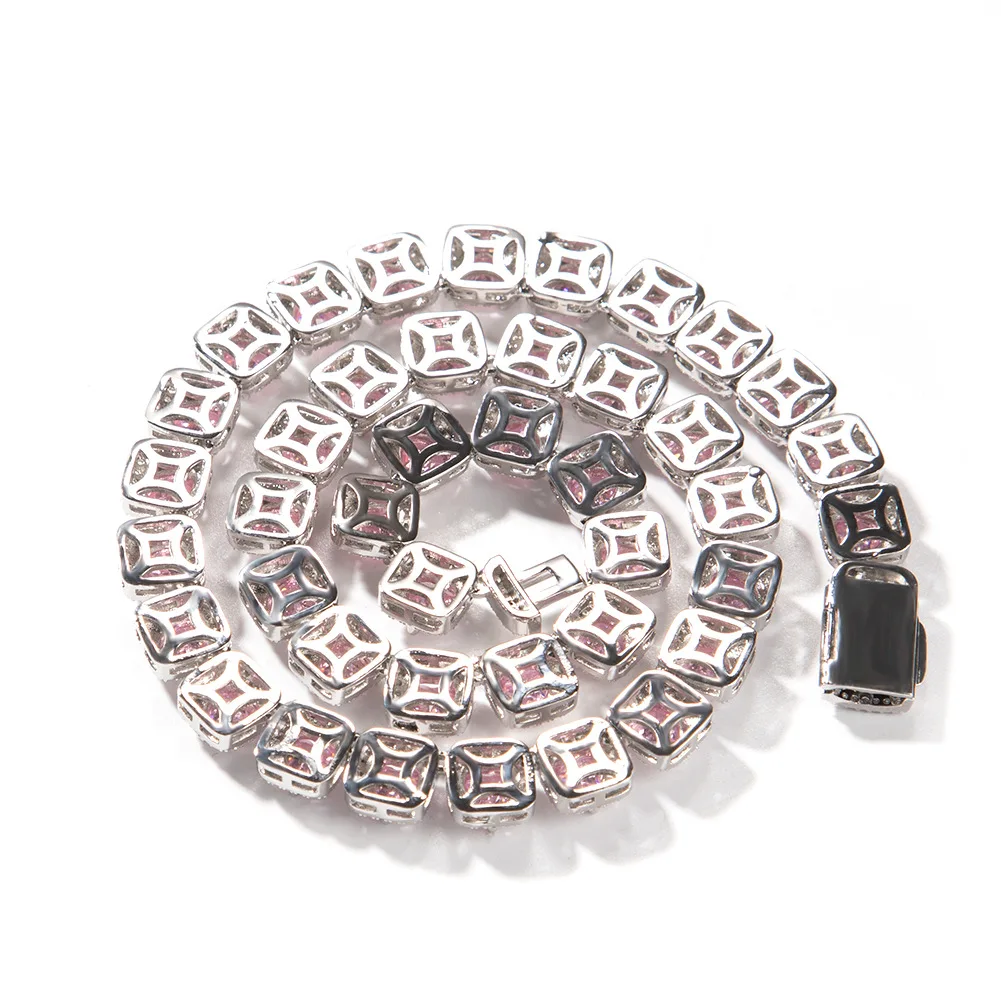 2022 New Arrival  Hip Hop 9.5mm Tennis Necklace Heart Diamond Chain Bracelet 18k Gold Plated Heart Necklace Tennis Chain