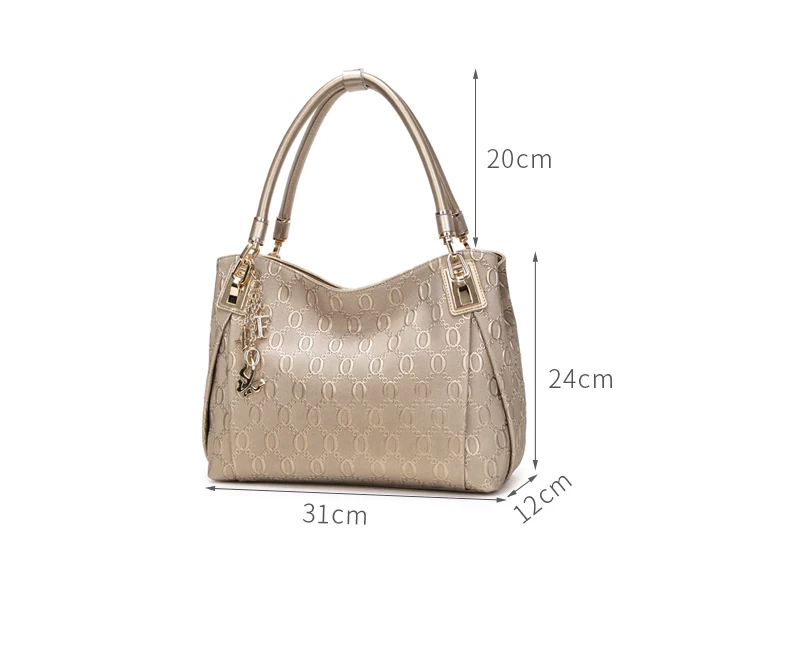 Foxer Leather Handbags for Women, Cow Leather Lock Chain Pattern Ladies Women's Designer Tote Bag with Adjustable Shoulder Strap Top Handle Bag