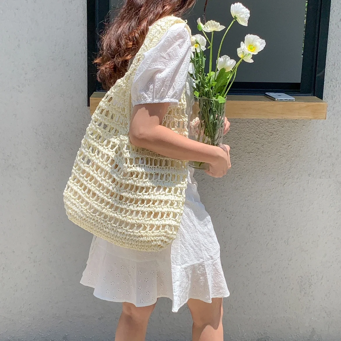 Wholesale Handmade Woven Tote Beach Handbag Straw Shopping Crochet Bag for Ladies