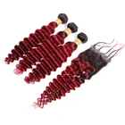 Red Hair Free Sample Raw 1b/Burgundy# Deep Wave RED Virgin Peruvian Human Hair Supplier Ombre Human Hair Bundles