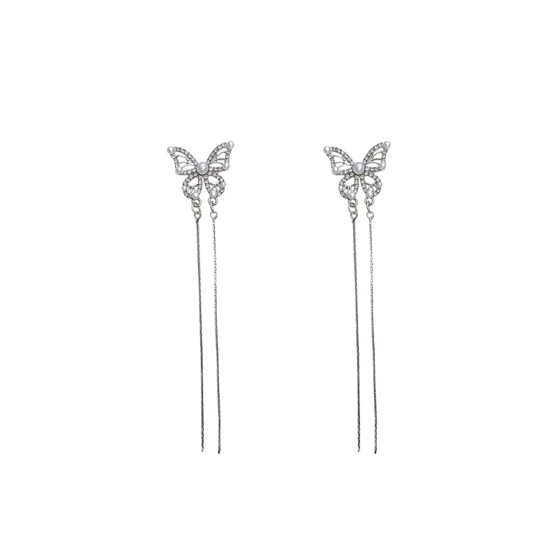 super fairy Butterfly earring personality fashion earrings temperament wild long tassel pearl earring jewelry
