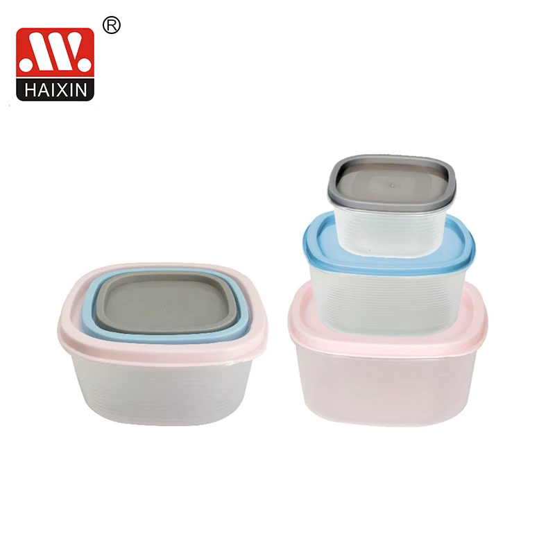 Haixing Hot Sell Colourful Plastic Portable Food Container Set with Lid 3pcs Storage Boxes 14071