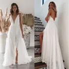 Gown Evening White Deep V Sling Open Fork Gown Wedding Evening Dresses Bridal Bridesmaid