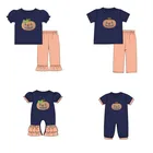 Wholesale Knit Cotton Halloween Pumpkin Face Girls Clothing Set