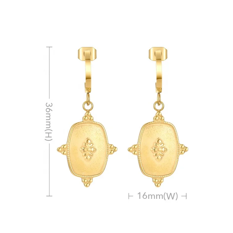 18K Gold Plated Stainless Steel Jewelry C Shaped Rectangle Print Pendant Drop Earrings E211241 0