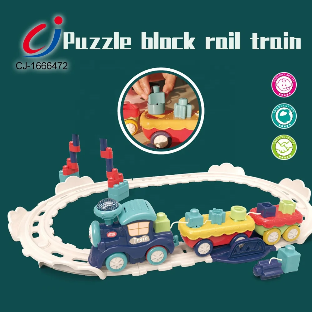 Chengji Large Particle Train Building Block Sets DIY Block Train Battery Operated Train Track Set Toy With Light And Music