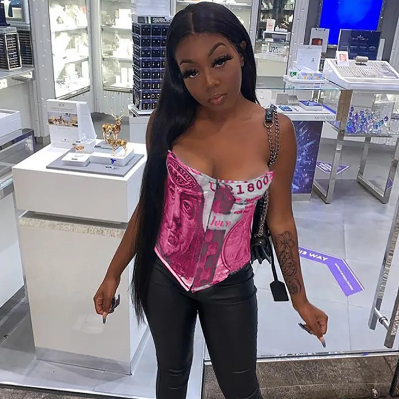 2021 Money Clothes Pink Print Women Tank Top Fall Money Corset - Buy Money  Corset,Money Clothes,Women Tank Top Product on Alibaba.com