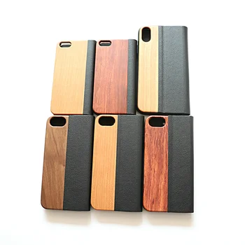Wallet Leather+Bamboo Wood Phone Case for iPhone 6 plus leather Case