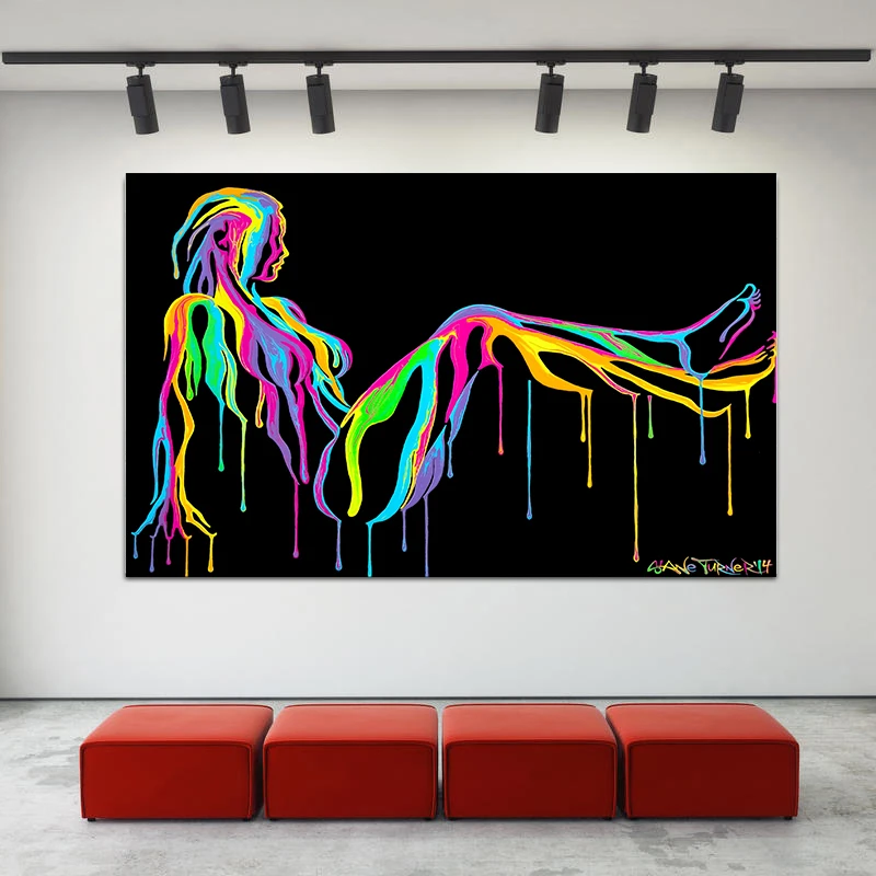 Line Women Painting Pop Art Colorful Abstract Sexy Girl Nude Canvas